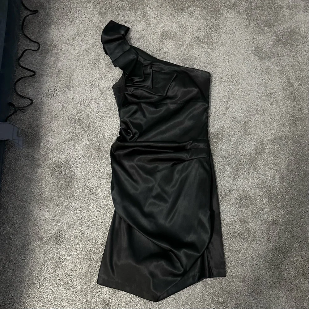 Taboo Black One Shoulder Satin Dress Ruched Cocktail Party Coquette Y2K 6 - Picture 3 of 11